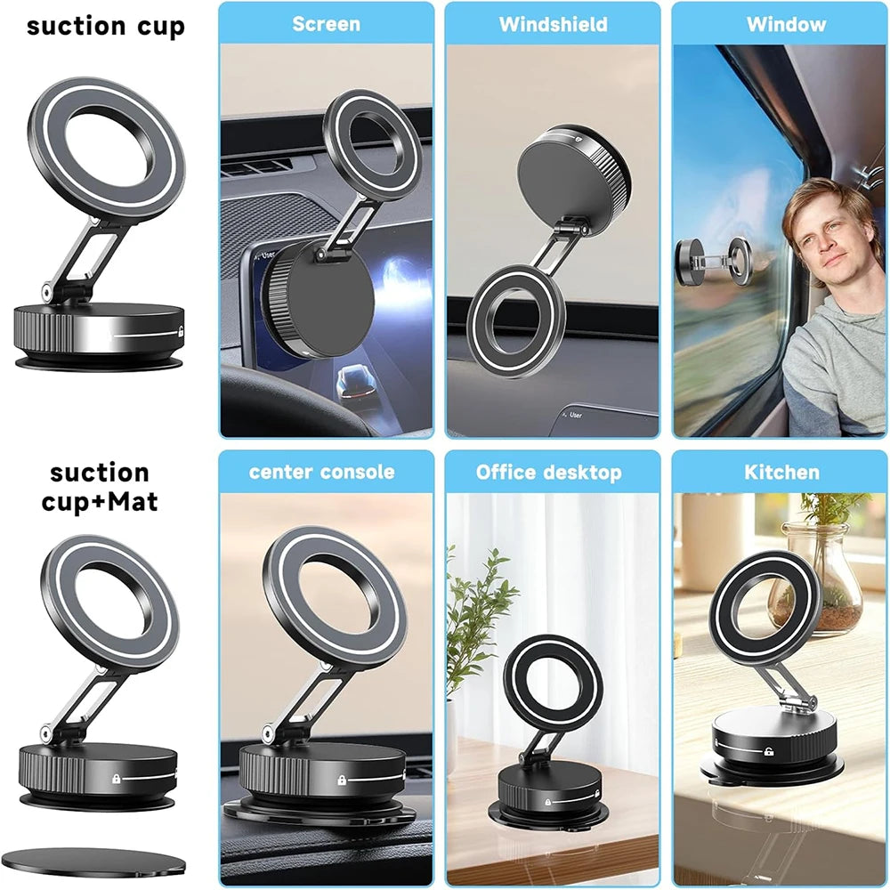 Super Strong N52 Magnetic Phone Holder, Upgraded ABS, 360° Rotatable and Foldable Design, with a Vacuum Suction Cup - Perfect Fo