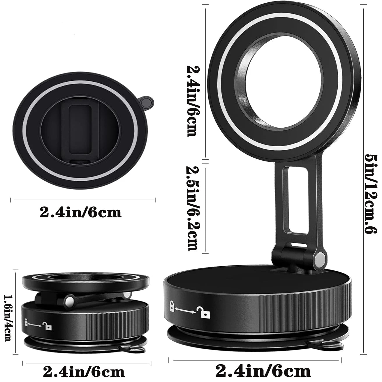 Super Strong N52 Magnetic Phone Holder, Upgraded ABS, 360° Rotatable and Foldable Design, with a Vacuum Suction Cup - Perfect Fo
